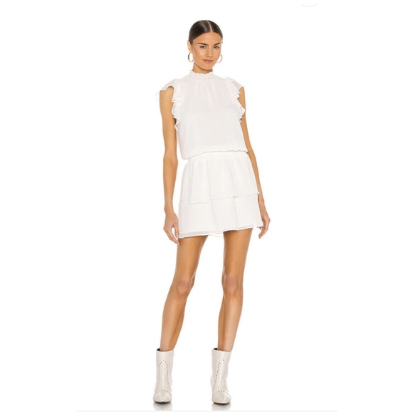1. STATE Flutter Sleeve Smocked Dress Soft Ecru White Mini Revolve M NWT $89 - Picture 1 of 7